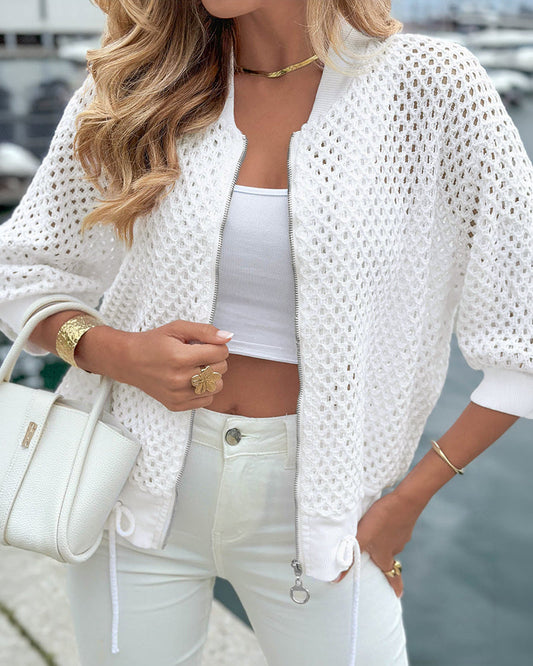 Chaqueta liso, con aberturas, con cremallera, con cordón ajustable