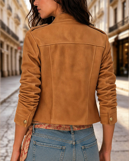 Chaqueta liso, de manga larga, con cuello alto, con botones