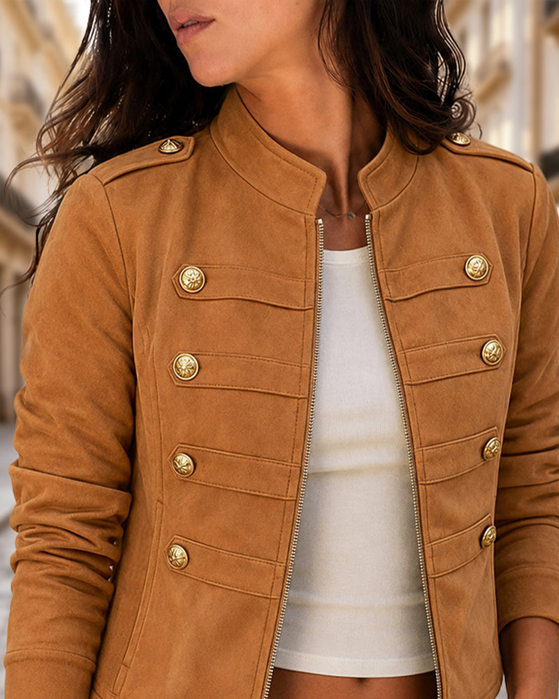 Chaqueta liso, de manga larga, con cuello alto, con botones