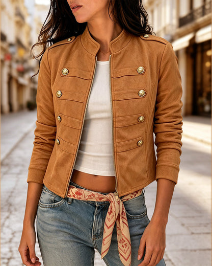 Chaqueta liso, de manga larga, con cuello alto, con botones