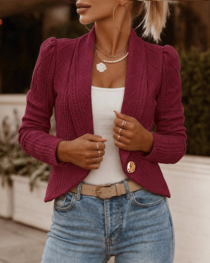 Blazer de manga larga, con cuello chal, con botones, corto
