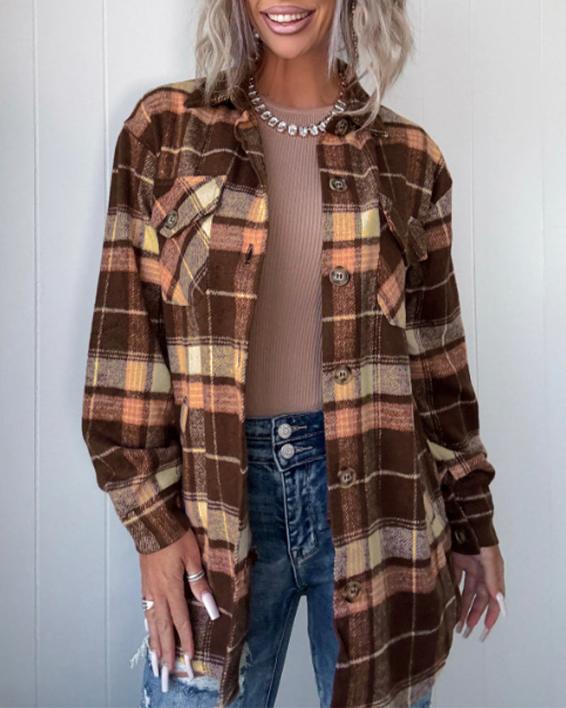 Sobrecamisa de cuadros, de manga larga, con cuello camisero, con botones