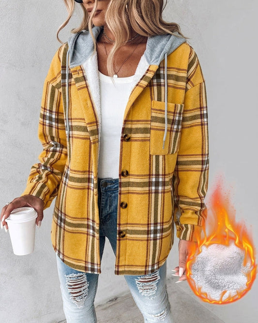 Chaqueta de cuadros, de manga larga, con botones, con bolsillos