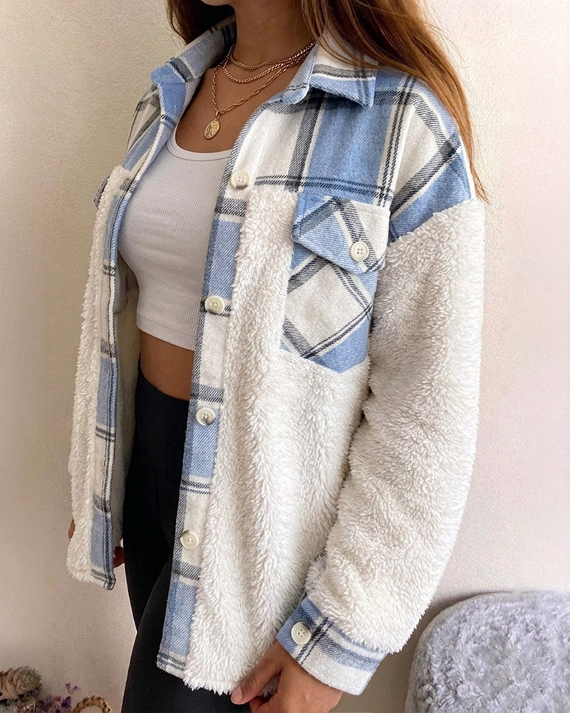 Sobrecamisa de cuadros, de manga larga, con cuello camisero, con botones