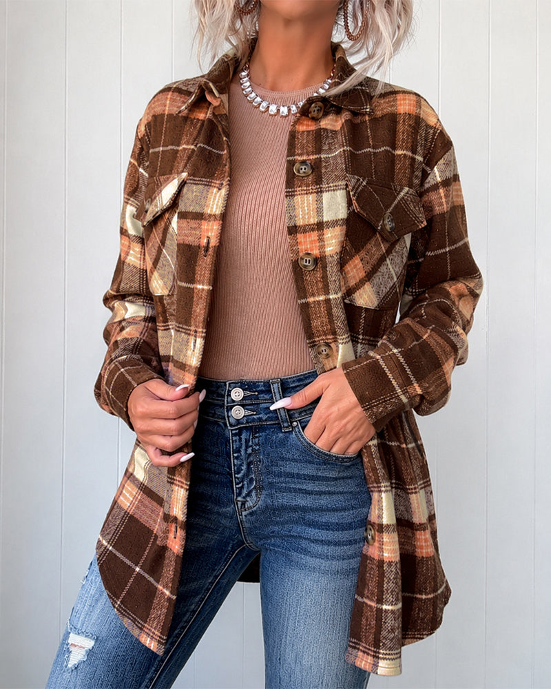 Sobrecamisa de cuadros, de manga larga, con cuello camisero, con botones