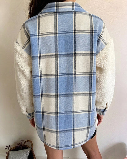 Sobrecamisa de cuadros, de manga larga, con cuello camisero, con botones