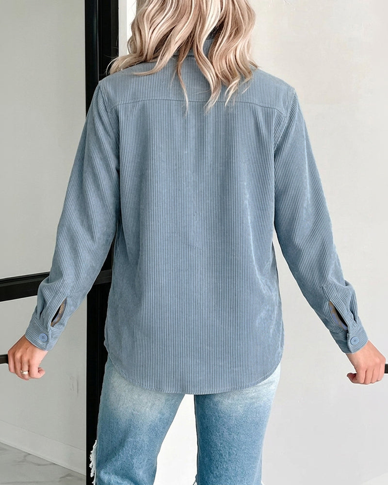 Sobrecamisa de cuadros, liso, de manga larga, con cuello camisero