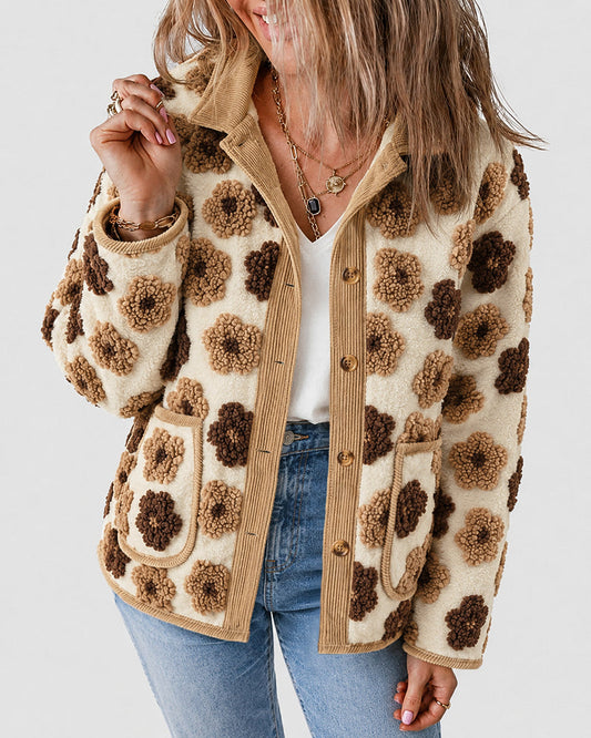 Abrigo con estampado floral, de manga larga, con cuello camisero, con botones