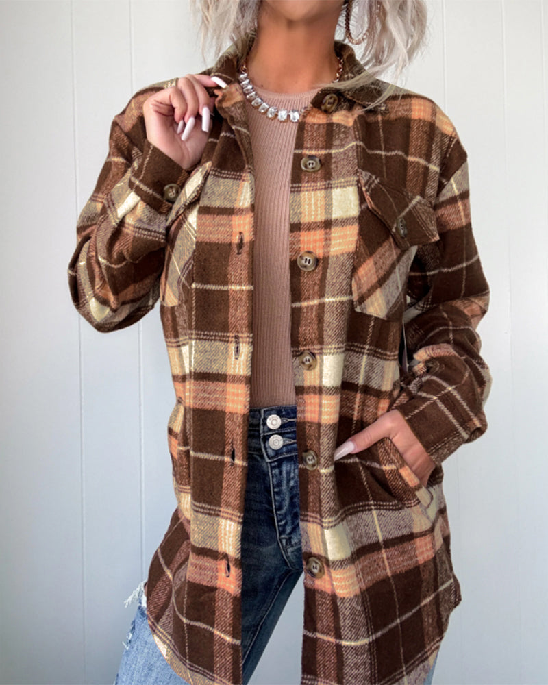 Sobrecamisa de cuadros, de manga larga, con cuello camisero, con botones