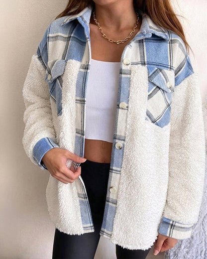 Sobrecamisa de cuadros, de manga larga, con cuello camisero, con botones
