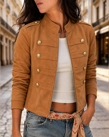 Chaqueta liso, de manga larga, con cuello alto, con botones