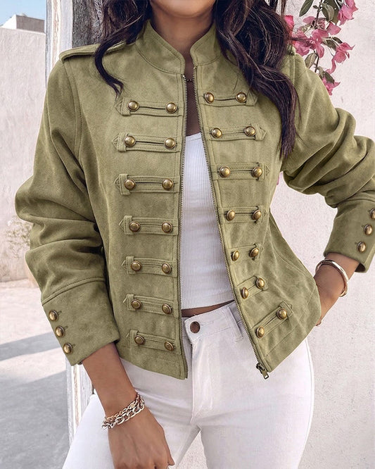 Chaqueta liso, de manga larga, con cuello alto, con botones