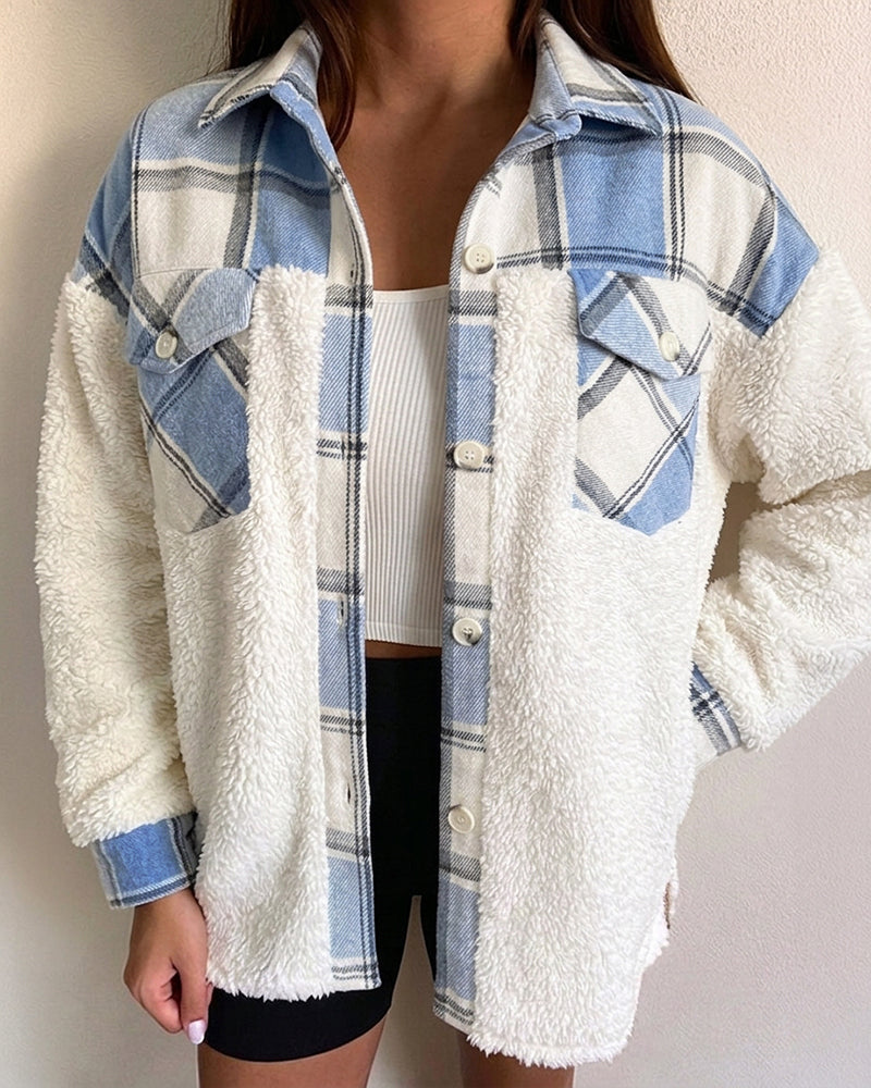 Sobrecamisa de cuadros, de manga larga, con cuello camisero, con botones