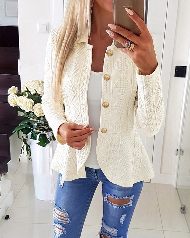 Abrigo de manga larga, con cuello camisero, con botones