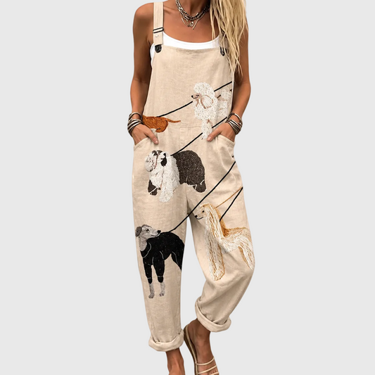 Peto beige con elegante estampado de perros