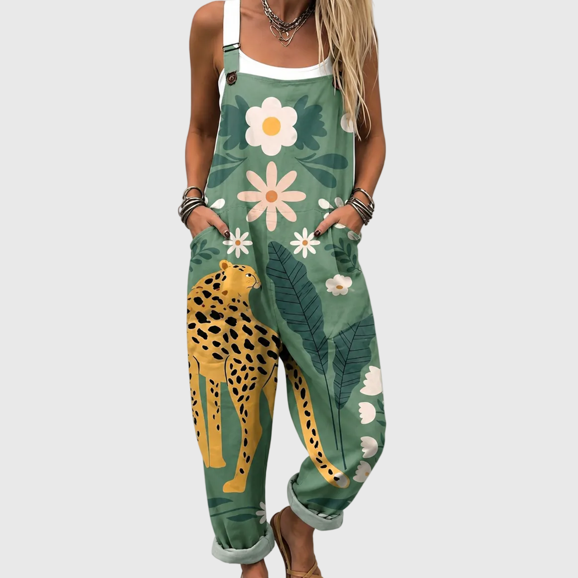 Peto floral con leopardo | Verde — Imagen 1