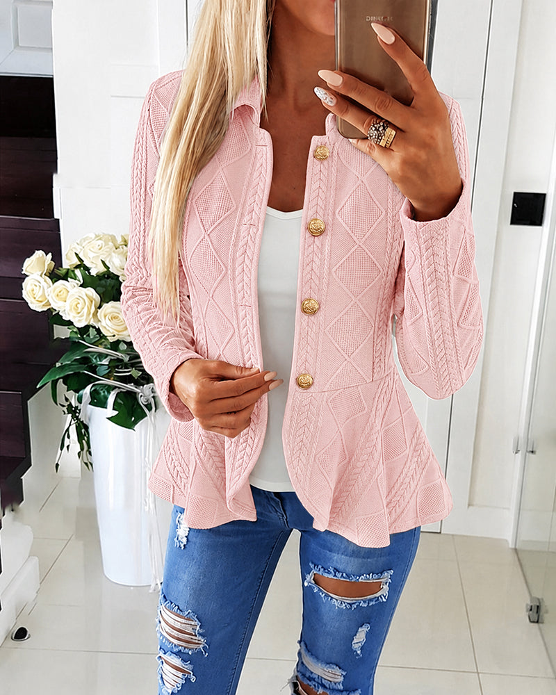 Abrigo de manga larga, con cuello camisero, con botones
